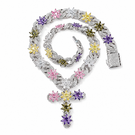 Icy Flower Cross ♡ Cuban Necklace